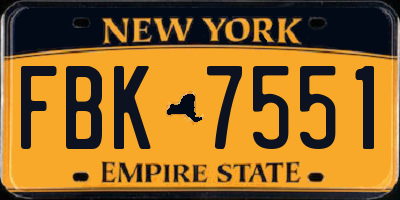 NY license plate FBK7551