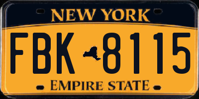 NY license plate FBK8115