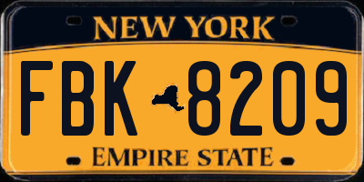 NY license plate FBK8209