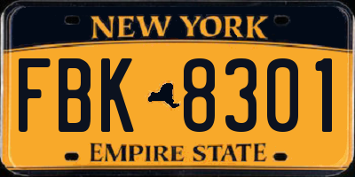 NY license plate FBK8301