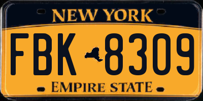 NY license plate FBK8309