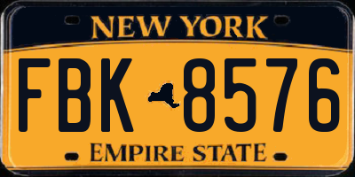 NY license plate FBK8576