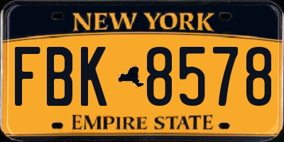 NY license plate FBK8578