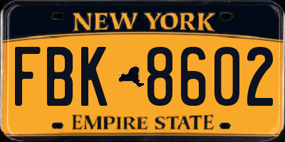 NY license plate FBK8602