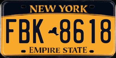NY license plate FBK8618