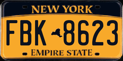 NY license plate FBK8623