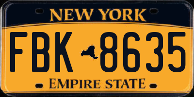 NY license plate FBK8635