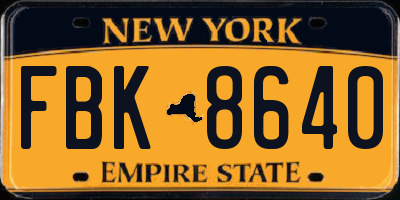 NY license plate FBK8640
