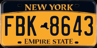 NY license plate FBK8643