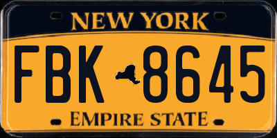 NY license plate FBK8645