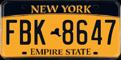 NY license plate FBK8647