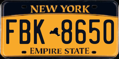 NY license plate FBK8650