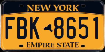NY license plate FBK8651