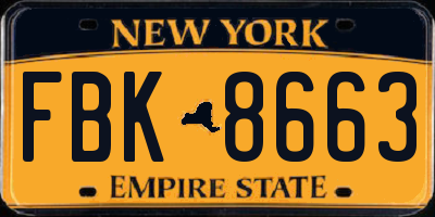 NY license plate FBK8663