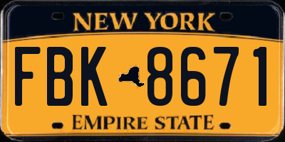 NY license plate FBK8671