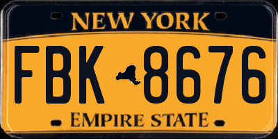 NY license plate FBK8676