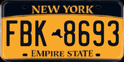 NY license plate FBK8693