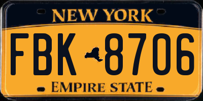 NY license plate FBK8706