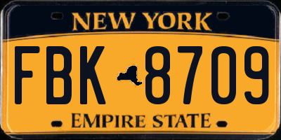 NY license plate FBK8709