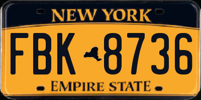 NY license plate FBK8736