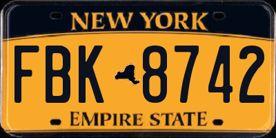NY license plate FBK8742