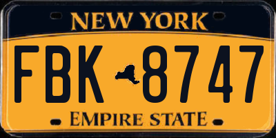 NY license plate FBK8747