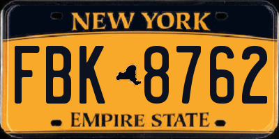 NY license plate FBK8762