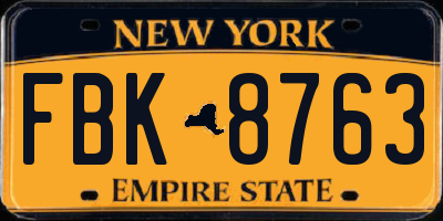 NY license plate FBK8763
