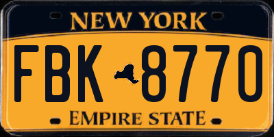 NY license plate FBK8770