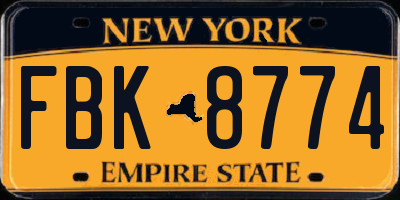 NY license plate FBK8774