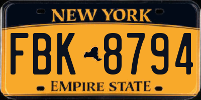 NY license plate FBK8794