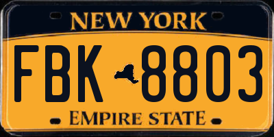 NY license plate FBK8803