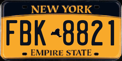 NY license plate FBK8821
