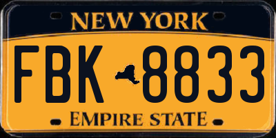 NY license plate FBK8833