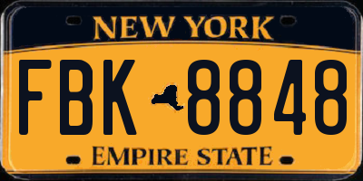 NY license plate FBK8848