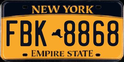 NY license plate FBK8868