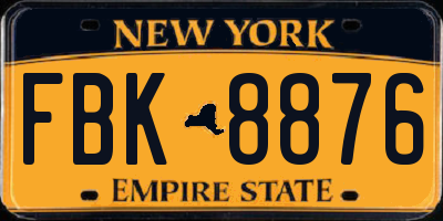 NY license plate FBK8876