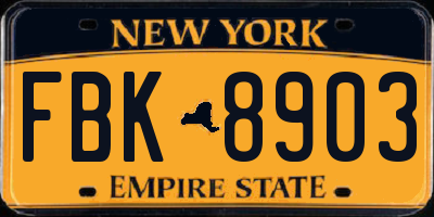 NY license plate FBK8903