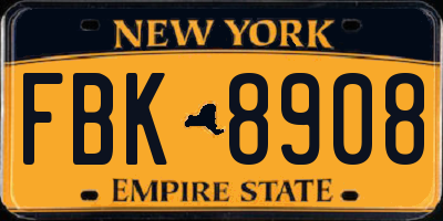 NY license plate FBK8908