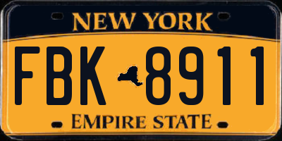 NY license plate FBK8911