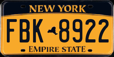 NY license plate FBK8922
