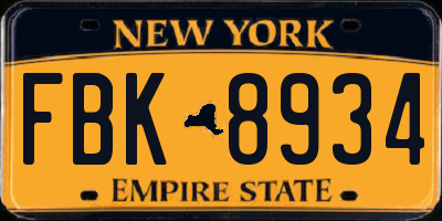 NY license plate FBK8934