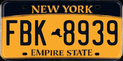 NY license plate FBK8939