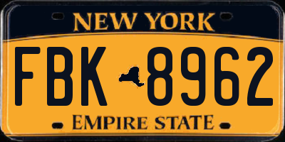 NY license plate FBK8962