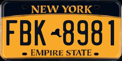 NY license plate FBK8981