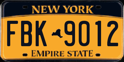 NY license plate FBK9012