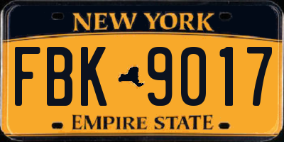 NY license plate FBK9017