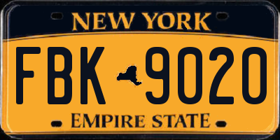 NY license plate FBK9020