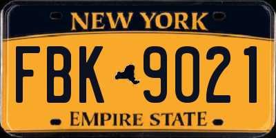 NY license plate FBK9021