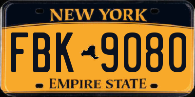 NY license plate FBK9080